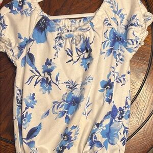 Floral Blue and Cream Women's Top
